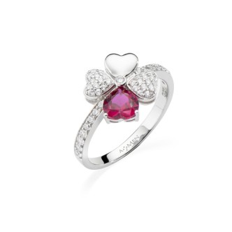 1 - Anello donna cuore e quadrifolgio Amen RQUBR-14 Argento 925 con zirconi mis. 14