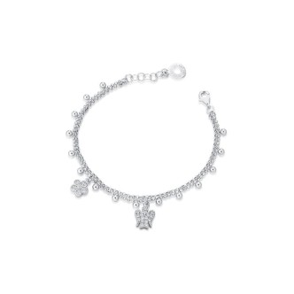 1 - Woman double chain bracelet angel and flower Roberto Giannotti GIA394 Silver with zircons