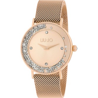 1 - Liu Jo rosé women's time only watch with steel crystals TLJ1348