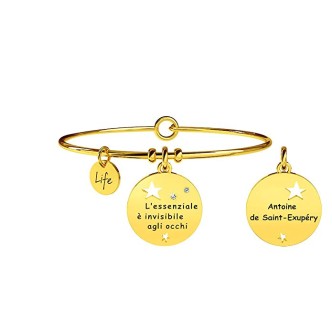 1 - Bracciale Kidult 231664 in acciaio 316L con PVD Oro ciondolo con frase S.Exupery collezione Philosophy