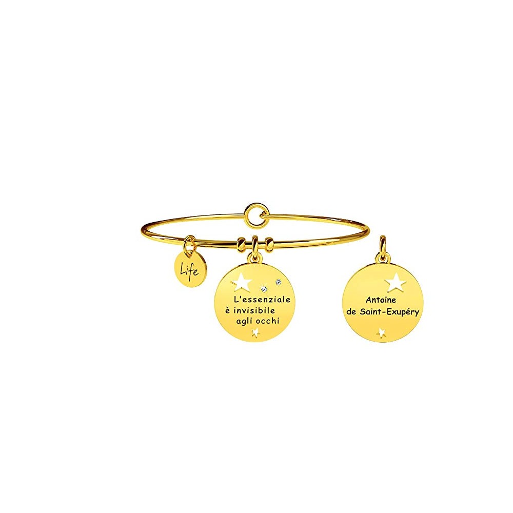 1 - Bracelet Kidult 231664 316L steel with PVD Gold pendant with phrase S.Exupery Philosophy collection