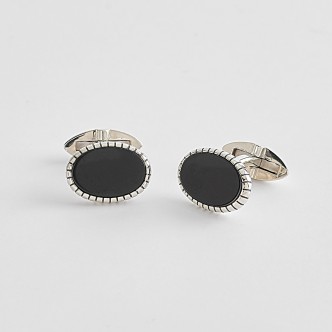 1 - Cufflinks for men oval Onyx Silver 925 Mabina 573004