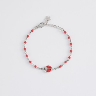 1 - Bracciale bambina Argento coccinella Mabina 533482 con pallini rossi