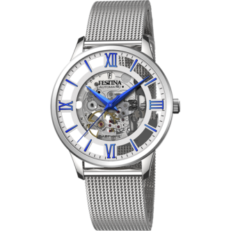 1 - Festina silver and blue automatic men's watch F20534 / 1 visible movement