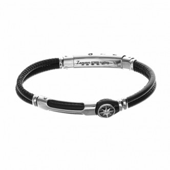 1 - Bracciale uomo Argento rosa dei Venti Zancan pelle nera ESB181-NE