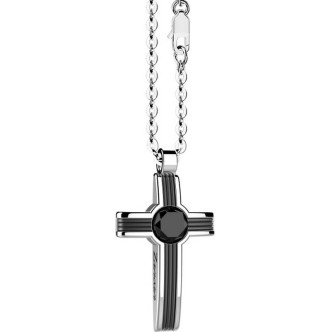 1 - Zancan silver cross man necklace with onyx EXC623 Cosmopolitan Stone