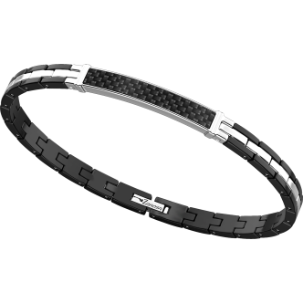 1 - Bracciale uomo acciaio 316L Zancan nero con fibra di carbonio EHB258