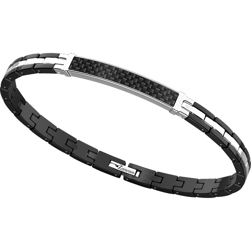 1 - Bracciale uomo acciaio 316L Zancan nero con fibra di carbonio EHB258