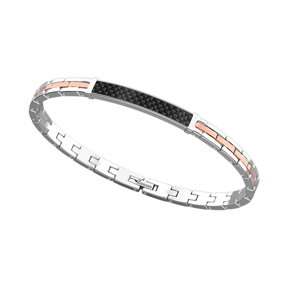 1 - 316L Zancan black rosé steel man bracelet with carbon fiber EHB259