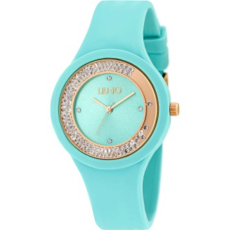 1 - Orologio solo tempo donna Liu Jo Dancing Sport silicone acquamarina ed oro con cristalli TLJ1425