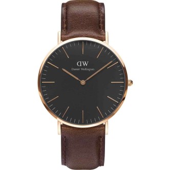 1 - Orologio Daniel Wellington uomo solo tempo Classic Bristol nero DW00100125 pelle marrone