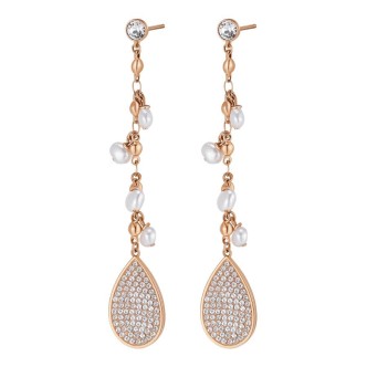 1 - Orecchini rosati goccia pendenti Brosway Tailor BIL26 acciaio 316L con Swarovski e perle