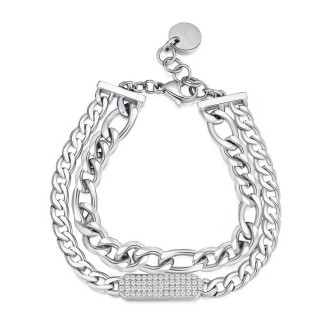 1 - Brosway groumette chain woman bracelet double 316L steel wire with Swarovski BYM105