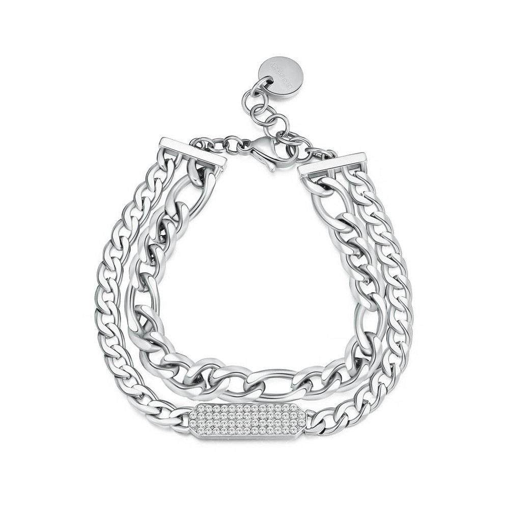 1 - Brosway groumette chain woman bracelet double 316L steel wire with Swarovski BYM105