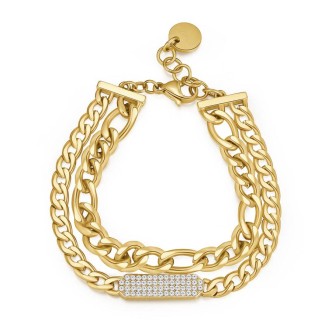 1 - Brosway golden chain woman bracelet with double wire 316L steel with Swarovski BYM106