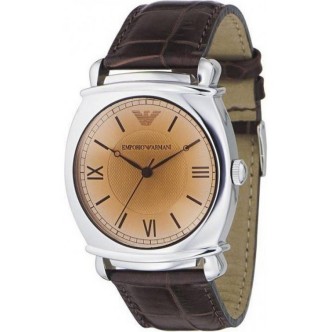 1 - Men's Emporio Armani watch beige AR0264 steel brown leather strap