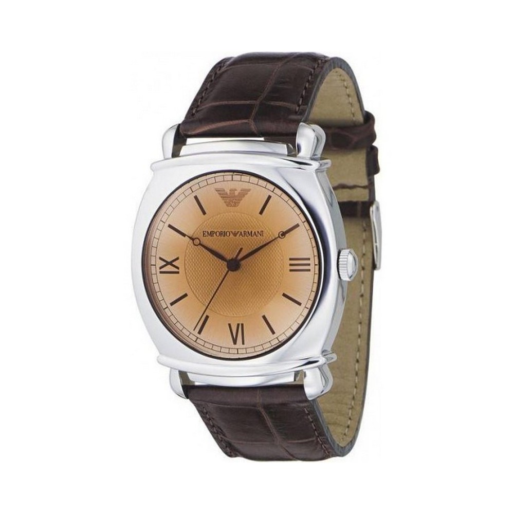 1 - Men's Emporio Armani watch beige AR0264 steel brown leather strap