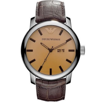 1 - Men's Emporio Armani watch beige AR0429 steel brown leather strap