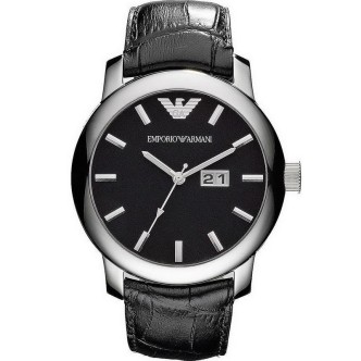 1 - Men's watch only time Emporio Armani black AR0428 steel black leather strap