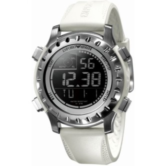 1 - Orologio uomo digitale Emporio Armani bianco AR5853 acciaio cinturino silicone