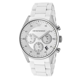 1 - Orologio uomo cronografo Emporio Armani bianco AR5867 cinturino silicone ed acciaio