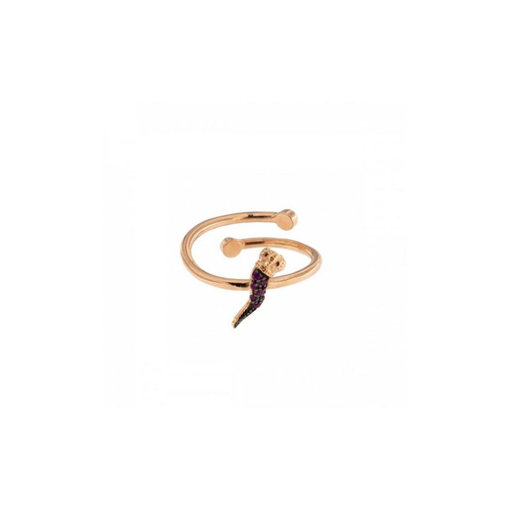 1 - Woman's open horn ring Silver 925 rosegold ANZ-022 CORNO