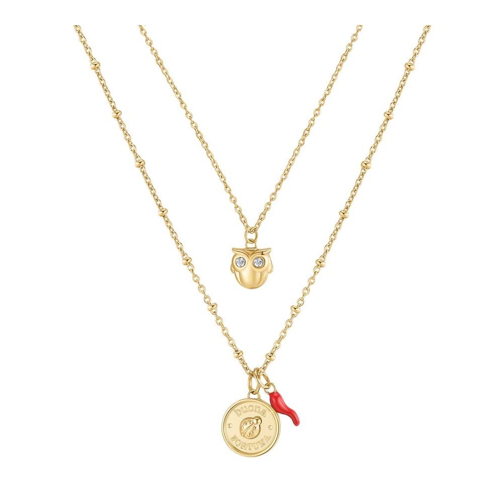 1 - Ladybug and owl woman necklace with double golden thread Chakra Brosway 316L steel BHKN069