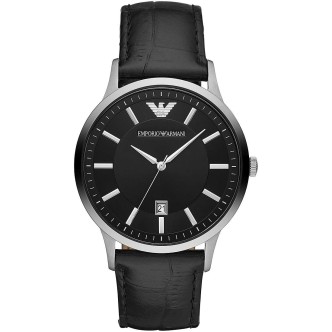 1 - Men's watch only time Emporio Armani black AR11186 leather strap