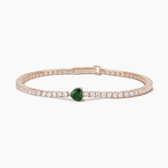 1 - Bracciale Tennis rosato cuore verde Mabina 533440-M Argento 925