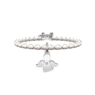 1 - Kidult 231699 bracelet in leather with angel in stainless steel 316L with crystals Spirituallity collection