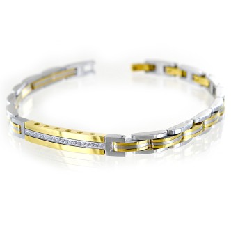 1 - Bracciale Zancan uomo Hi-Teck UHB070 acciaio color oro con zirconi