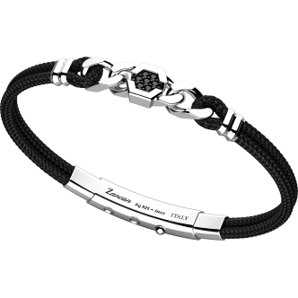 1 - Zancan Kevlar men's bracelet 925 silver with black spinels ESB138