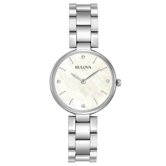 1 - Bulova Classic Lady 96S159 women's watch in white mother-of-pearl steel and crystals