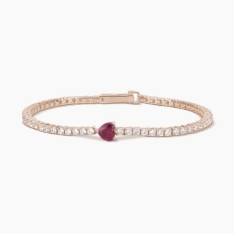 1 - Bracciale Tennis rosato donna cuore rubino Mabina 533439-M Argento 925