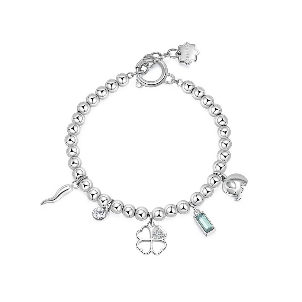 1 - Bracciale donna quadrifoglio cornetto elefante Acciaio 316L Brosway Chakra BHKB114