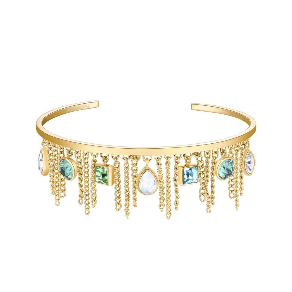 1 - Woman rigid bracelet with Swarovski crystals fringes 316L steel golden Brosway Rain BNR12