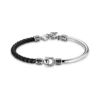 1 - Bracciale uomo cordino nero in pelle Acciaio 316L Brosway Knocker BKC14