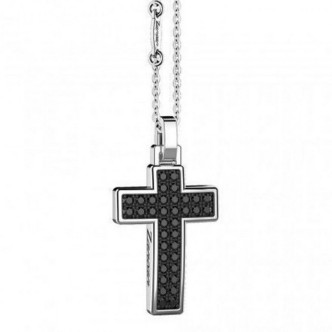 1 - Man Zancan Cross Necklace Silver 925 ESC045 with black spinels