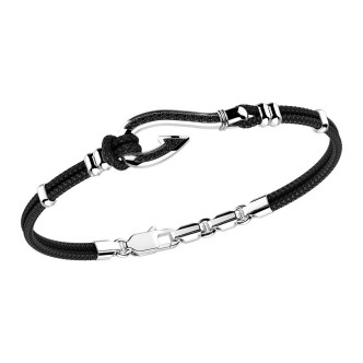 1 - Bracciale uomo Zancan rosa dei venti Kevlar nero Argento 925 ESB068-NE