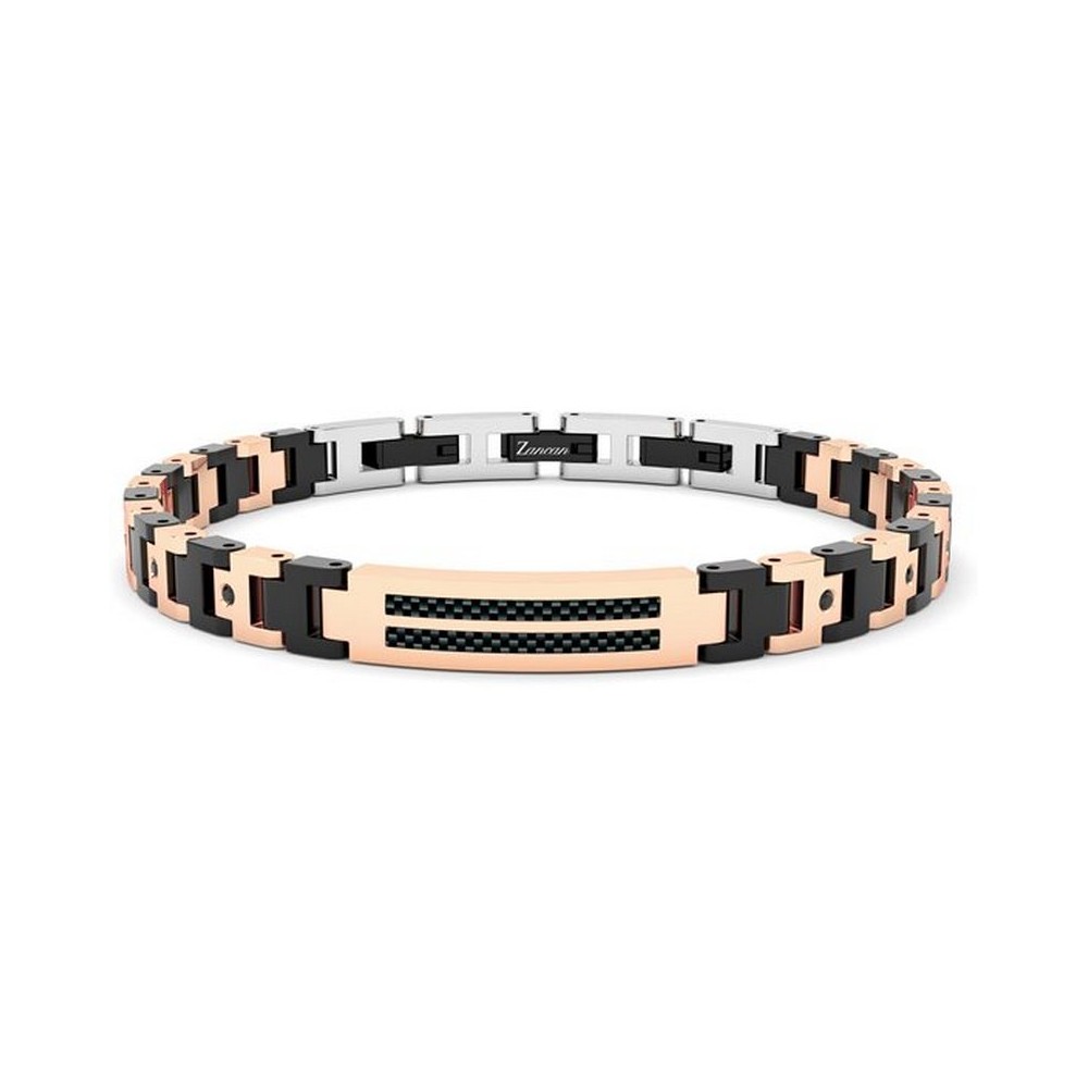 1 - Zancan men's bracelet in black and rosé steel with carbon fiber EHB280