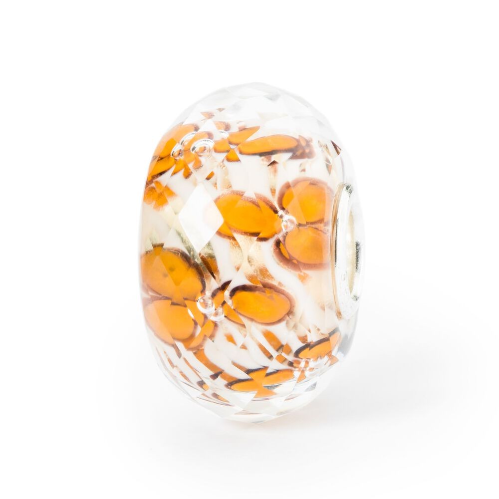 1 - Trollbeads Orange Blossom TGLBE-30078 orange and white glass