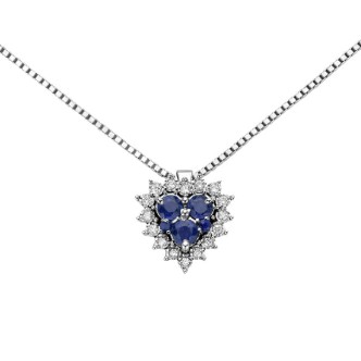 1 - Woman Gold Sapphire Heart Necklace 18Kt White Gold with diamonds DHPZ9130.004