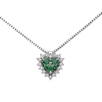 1 - Woman Gold Heart Emerald Necklace 18Kt White Gold with diamonds DHPE9130.004