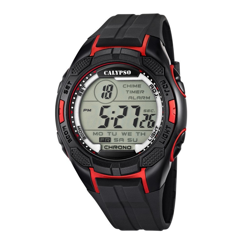 1 - Calypso black and red digital watch for men K5627 / 3 plastic