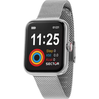 1 - Smartwatch unisex Sector S-03 Smart rettangolare argentato Maglia Milano R3253282001