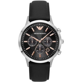 1 - Emporio Armani men's chronograph watch black AR11431 steel leather strap