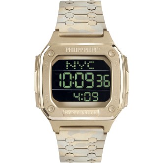 1 - Philip Plein Hyper Shock Camouflage golden digital watch PWHAA1021 steel case