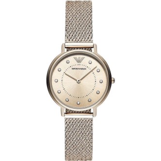 1 - Women's Emporio Armani rosé time only watch AR11129 steel with crystals