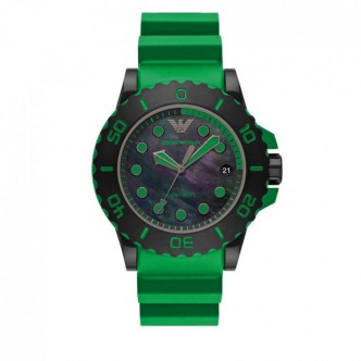 1 - Orologio solo tempo uomo Emporio Armani gommato verde AR11440 quadrante madreperla