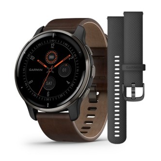 1 - Garmin Venu 2 Plus men's watch Black PVD case 010-02496-15 brown leather strap